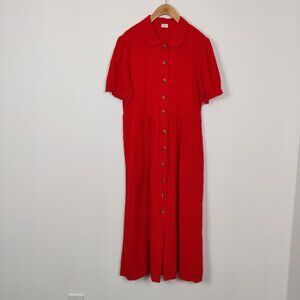 Wilfred Women's Maxi Red Dress Size Medium Button Down 100% Linen Quiet Luxury
